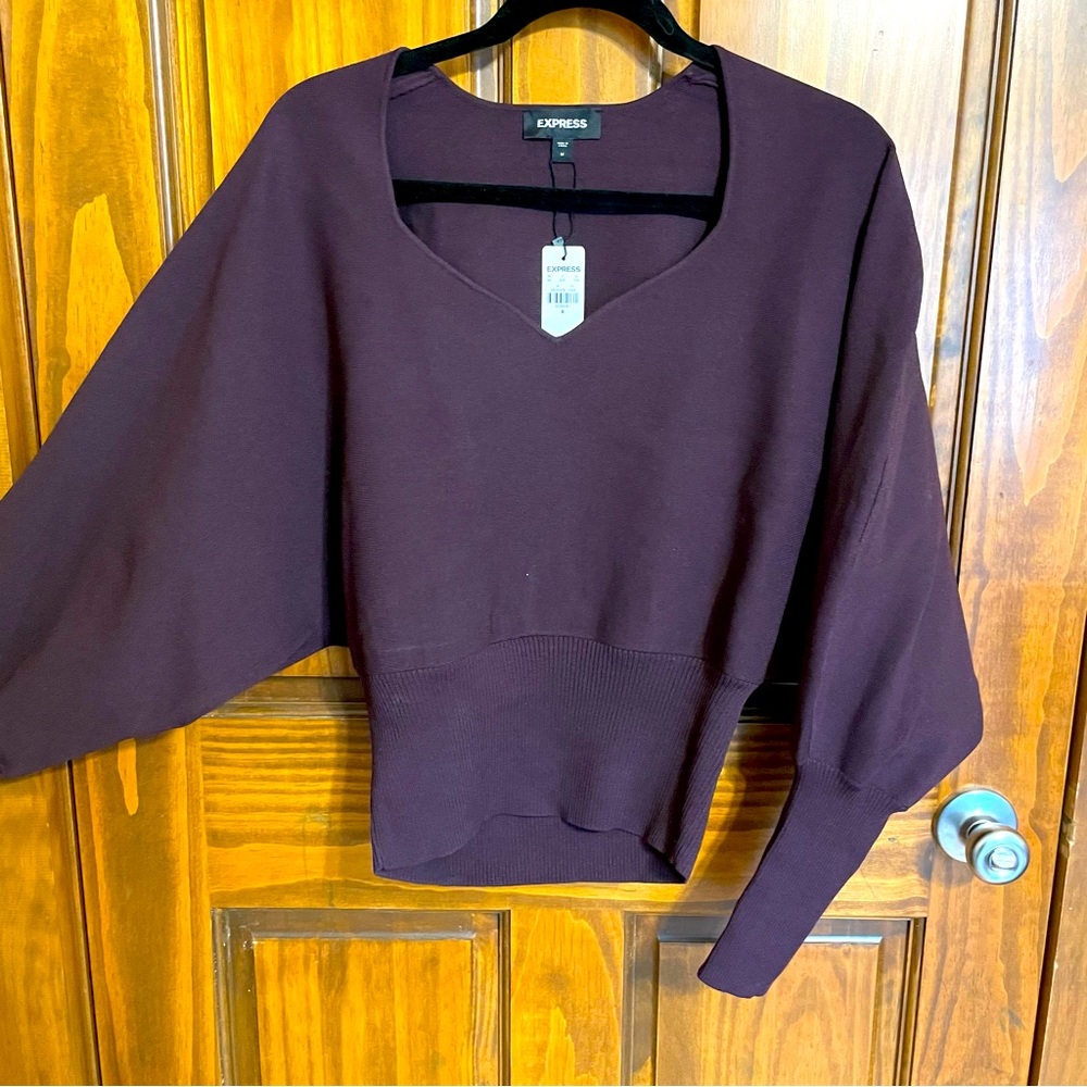 Express sweetheart neckline sweater with balloon sleeves NWT